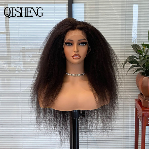 Qisheng 13x4 Front Lace 100% Human Hair Kinky Straight Wig