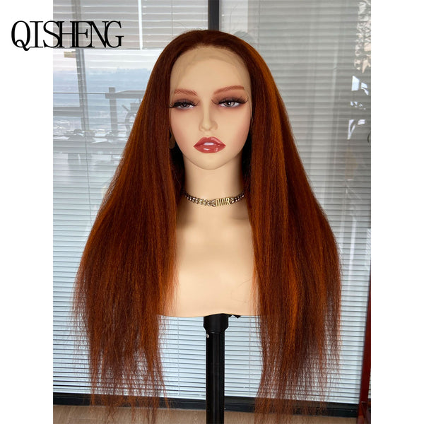 Qisheng 13x4 Front Lace 100% Human Hair Kinky Straight Wig