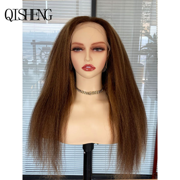 Qisheng 13x4 Front Lace 100% Human Hair Kinky Straight Wig